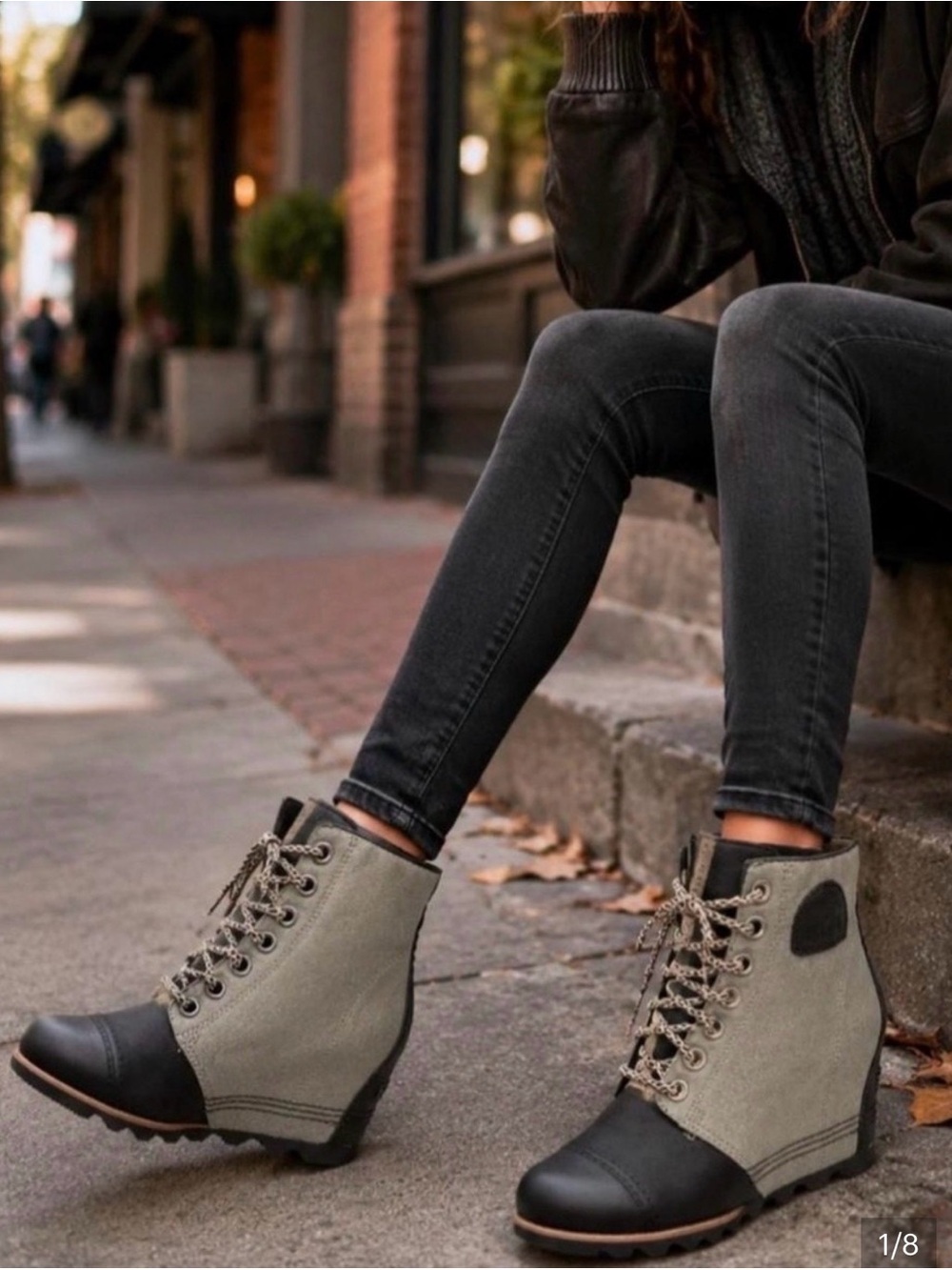 Sorel PDX Boots Womens 6 Wedge Canvas Leather Lace Up Ankle Rugged Green Black